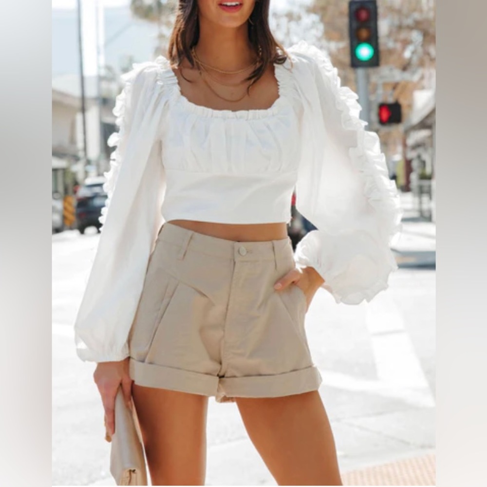 Alamo Cotton High-rise Pleated Khaki Shorts